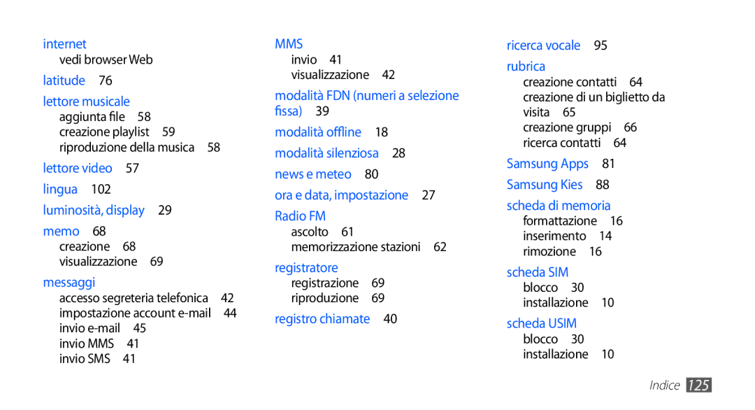 Samsung GT-S5830OKATIM manual Vedi browser Web latitude , Creazione contatti 64 creazione di un biglietto da visita  